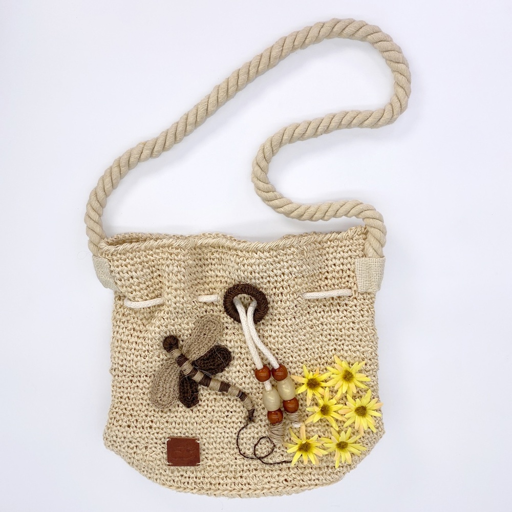 Beautiful Couture Tote Bag in Fique Natural Fiber with Crochet Accents HAND BAG
